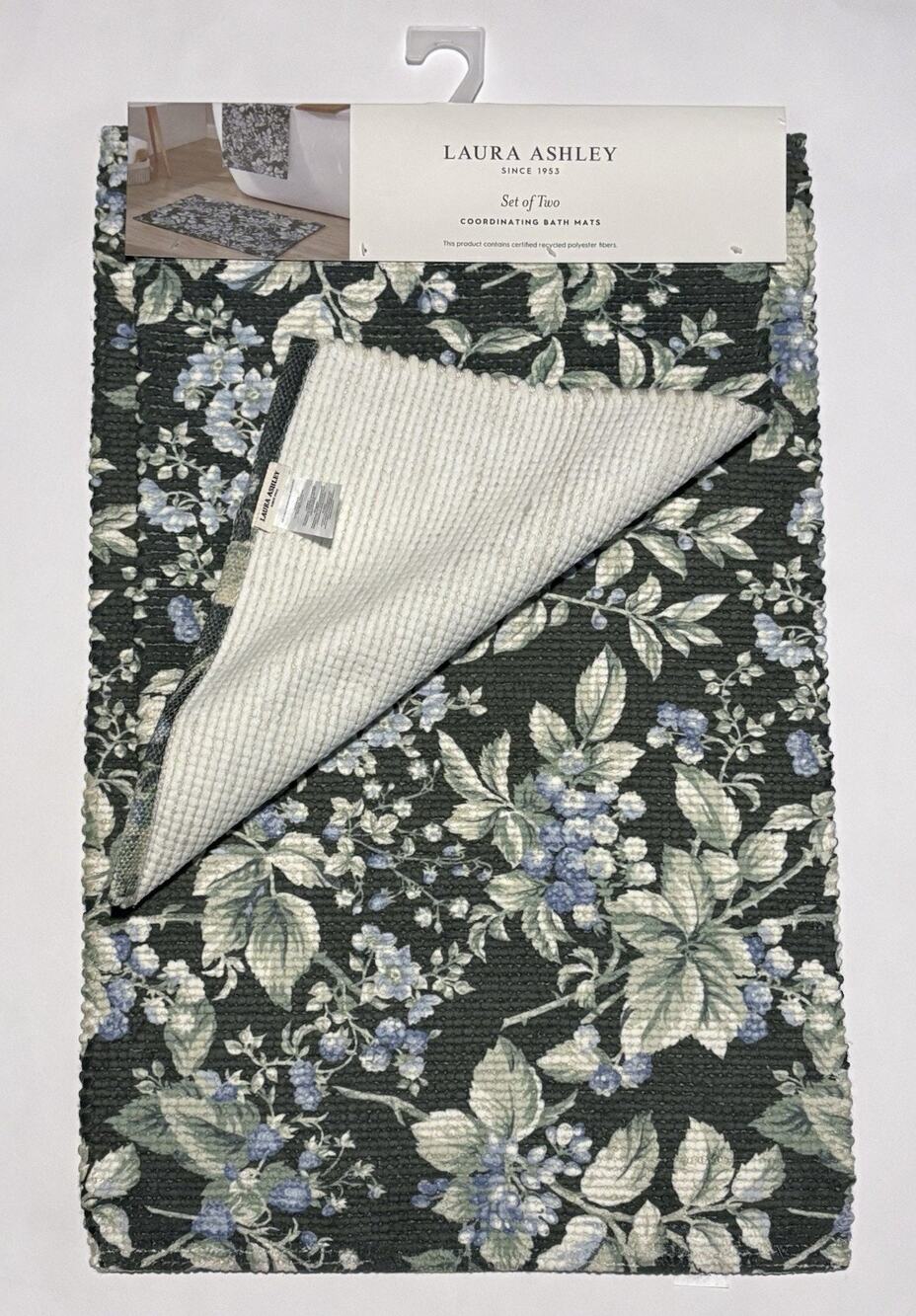 Laura Ashley Bramble Berry Bath Mat Rugs Set Green 2 Pcs 20" x 32" and 17" x 24